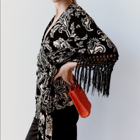 ZARA FRINGED PRINTED JACKET - Picture 5 of 13